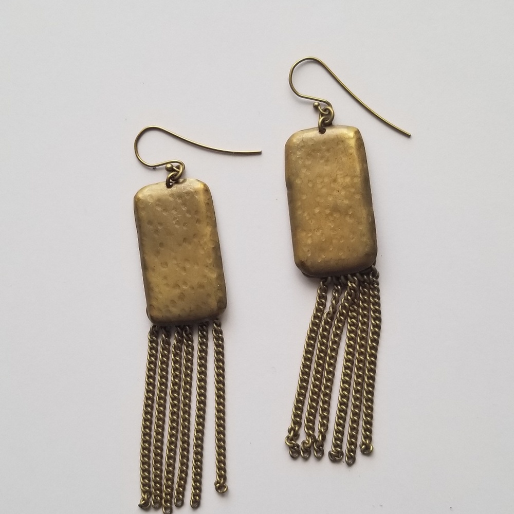 Anthro Gold Hammer Sweep Chandeliers Earrings